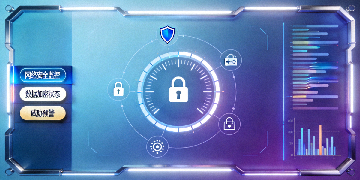 Ilustrasi antarmuka platform digital modern dengan elemen keamanan siber