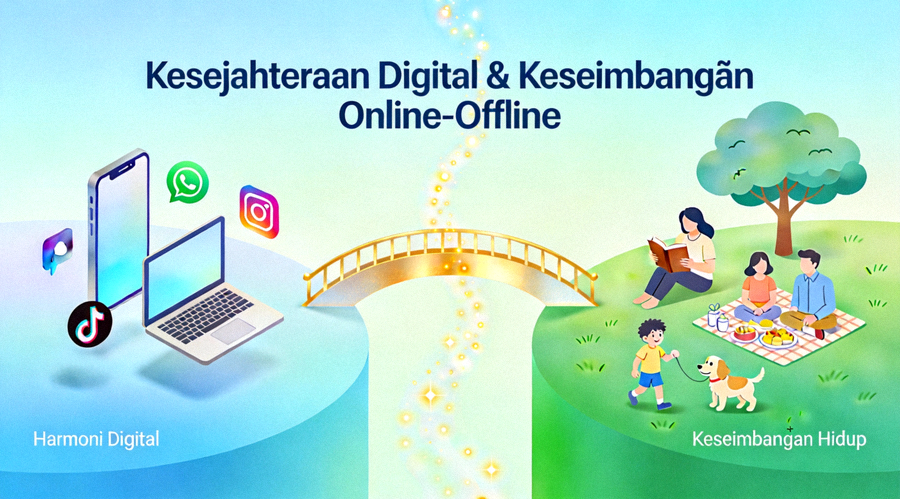 Konsep kesejahteraan digital dan keseimbangan kehidupan online-offline